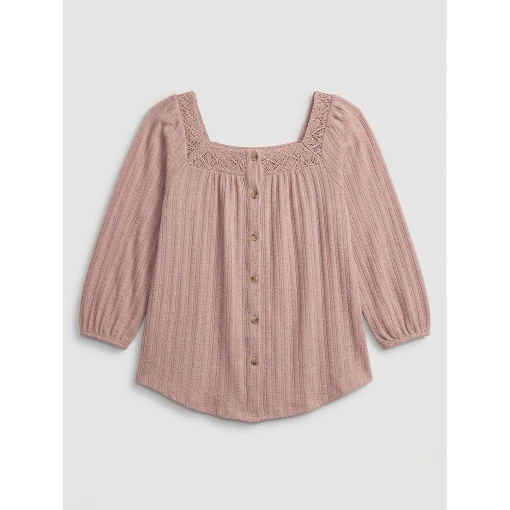 EST. 1946 Womens Dusty Pink Crochet Square Neck Button Front Boho Top Size M